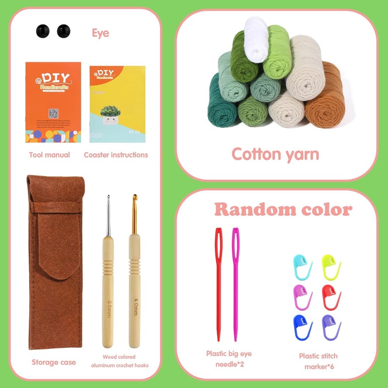 FTEVEN Crochet Kit for Beginners, 6PCS Coasters Crochet Starter Kit Plant Pot, Knitting Supplies Kit with Step-by-Step Video Tutorials, Crochet Yarn for Adults DIY Present - Image 2